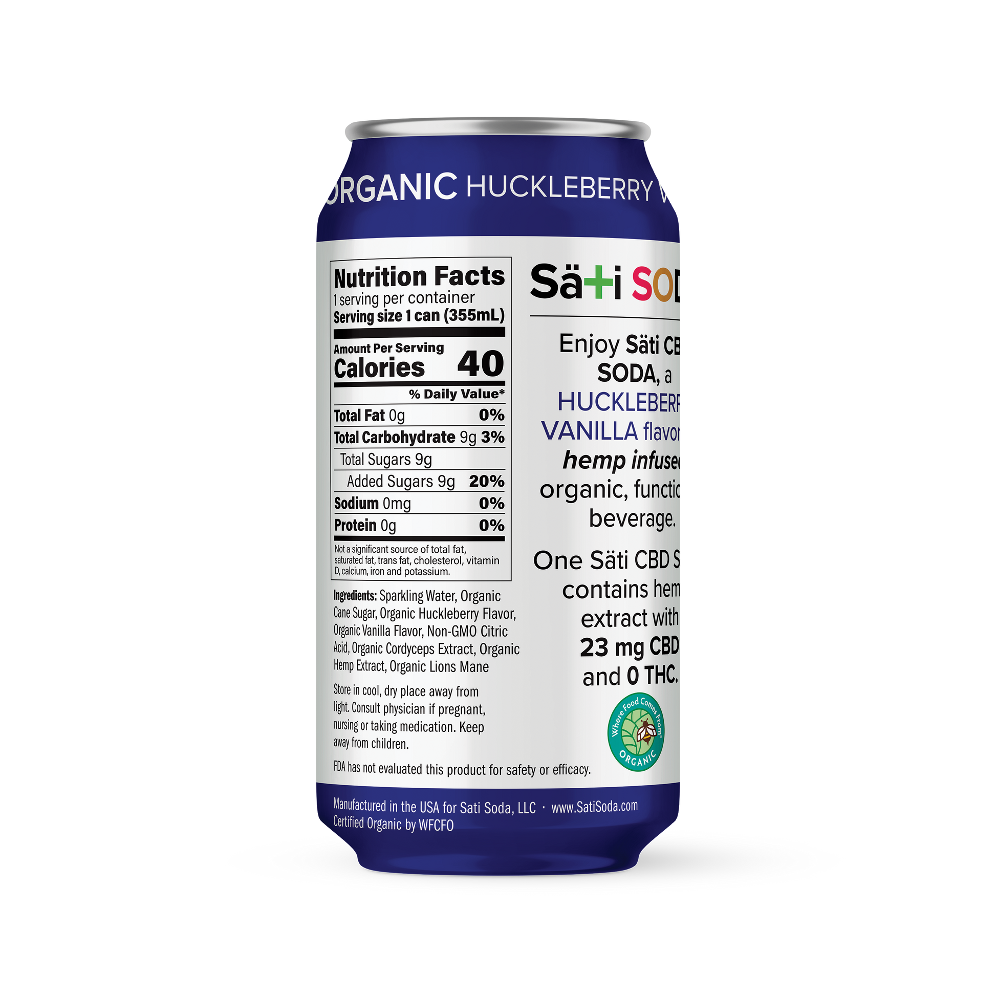 Sati Soda Nutrition Label - Huckleberry