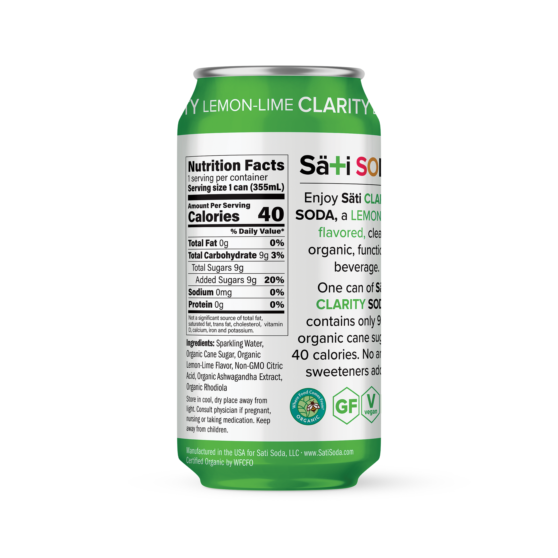 Sati Soda - Clarity Lemon Lime - Nutrition Facts