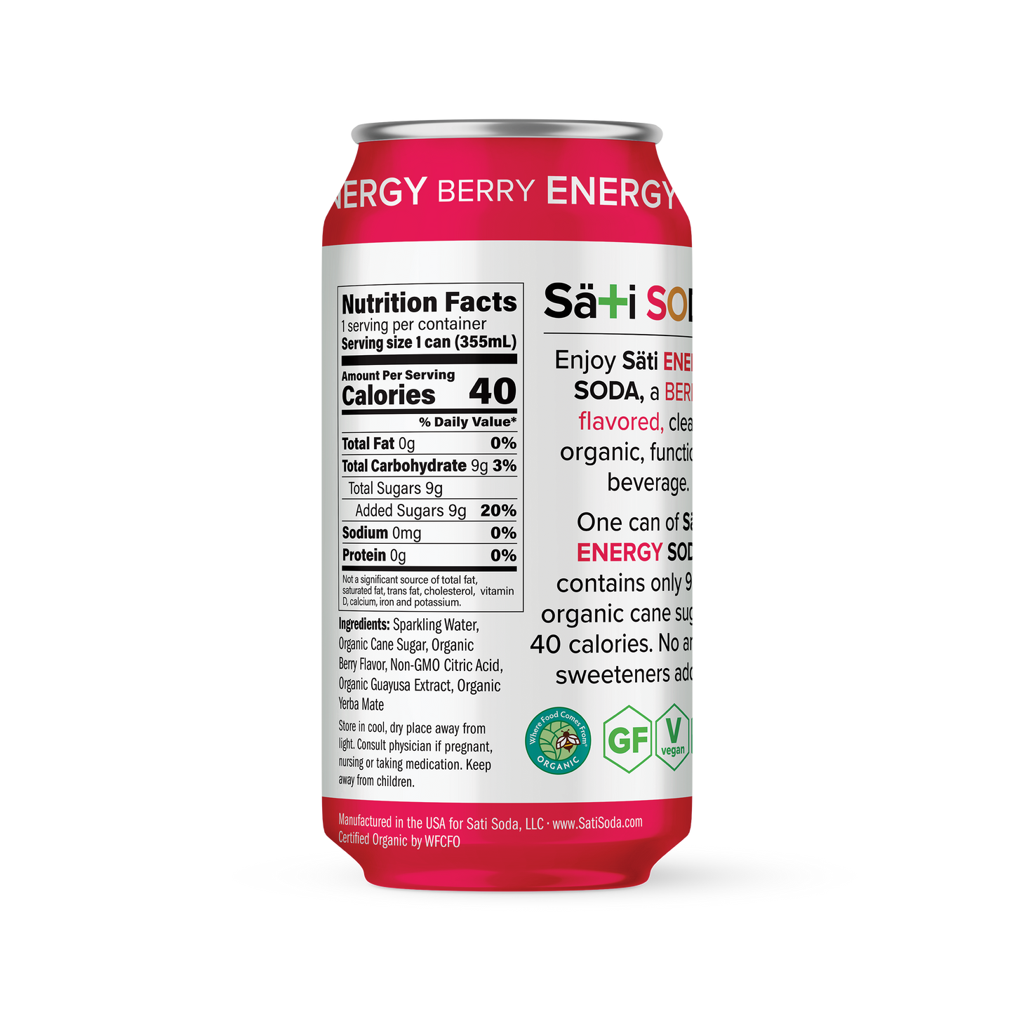 Sati Soda - Energy Berry - Nutrition Facts