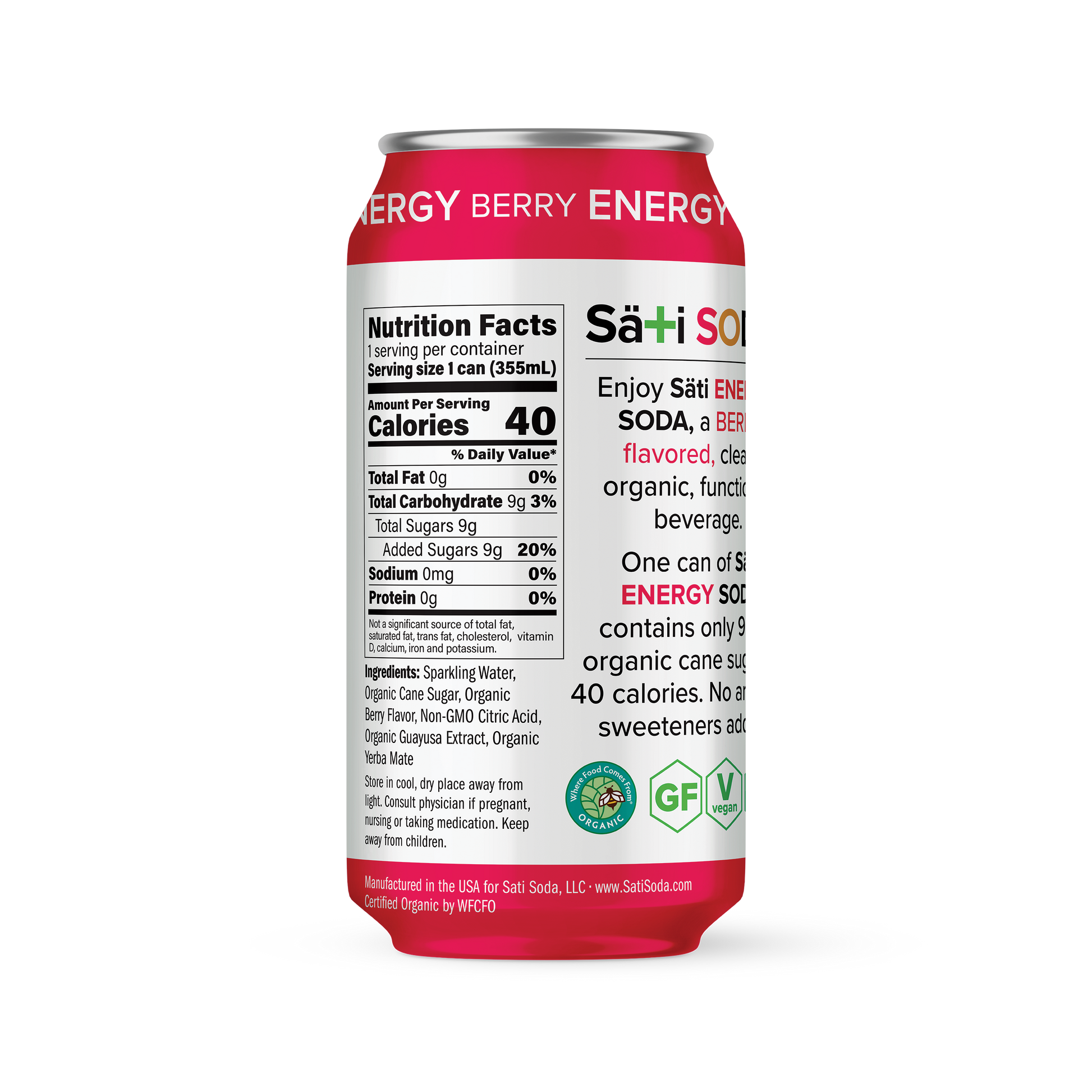 Sati Soda - Energy Berry - Nutrition Facts